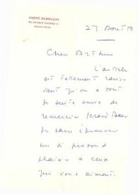 Portada:Carta dirigida a Arthur Rubinstein. París (Francia), 27-08-1959