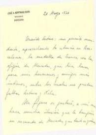 Portada:Carta dirigida a Arthur Rubinstein. Barcelona (España), 20-05-1970