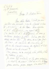Portada:Carta dirigida a Aniela Rubinstein. Barcelona (España), 06-03-1964