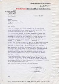 Portada:Carta dirigida a Arthur Rubinstein. Jerusalén (Israel), 07-09-1972