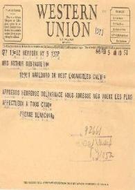 Portada:Telegrama dirigido a Aniela Rubinstein. Nueva York (Estados Unidos), 05-02-1945
