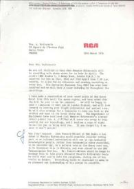 Portada:Carta dirigida a Aniela Rubinstein. Londres (Inglaterra), 29-03-1976