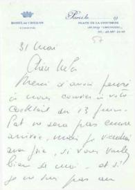 Portada:Carta dirigida a Aniela Rubinstein. París (Francia), 31-05-1957