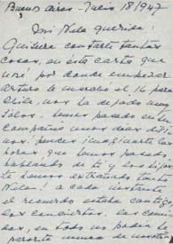 Portada:Carta dirigida a Aniela Rubinstein. Buenos Aires (Argentina), 18-07-1947