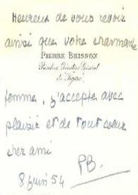 Portada:Tarjeta dirigida a Arthur Rubinstein. París (Francia), 08-06-1954