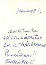 Portada:Tarjeta dirigida a Arthur Rubinstein, 12-01-1963