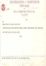 Portada:Telegrama dirigido a Aniela Rubinstein. Nueva York, 28-11-1958