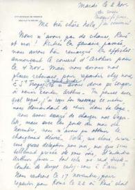 Portada:Carta dirigida a Aniela Rubinstein. París (Francia), 02-11-1971