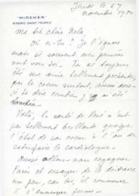 Portada:Carta dirigida a Aniela Rubinstein. Saint -Tropez (Suiza), 27-11-1980