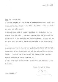 Portada:Carta dirigida a Aniela Rubinstein, 22-04-1977