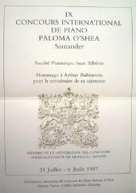 Portada:IX Concurso Internacional de Piano Paloma O'Shea = IX Concours International de Piano Paloma O'shea