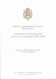 Portada:Concierto de Inauguración del Curso Académico 1992 - 1993