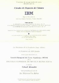 Portada:Lección Inaugural del Curso Académico 1993 - 94 de la Escuela Superior de Música Reina Sofía a cargo de Yehudi Menuhin