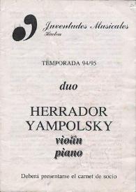 Portada:Juventudes Musicales de Huelva : duo Herrador - Yampolsky (Violín - Piano)