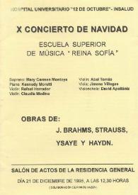 Portada:X Concierto de Navidad : Escuela Superior de Música Reina Sofía