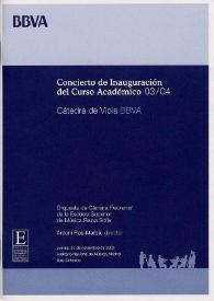 Portada:Concierto Inauguración del Curso Académico 2003 - 2004 : Cátedra de Viola BBVA