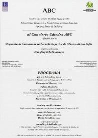 Portada:Concierto Cátedra ABC : Orquesta de Cámara de la ESMRS (Escuela Superior de Música Reina Sofía)