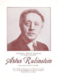 Portada:Programa de conciertos del pianista Arthur Rubinstein