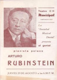 Portada:Programa de concierto del pianista Arturo Rubinstein