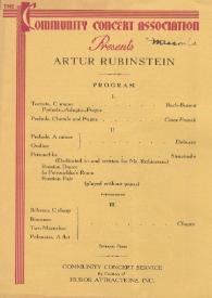 Portada:Programa de concierto del pianista Arthur Rubinstein