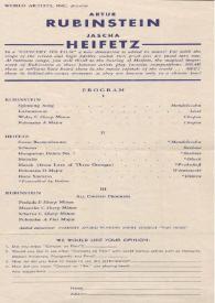 Portada:Programa de concierto del pianista Arthur Rubinstein y Jascha Heifetz