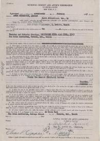 Portada:Contrato entre Arthur Rubinstein y The T. Eaton Co. Limited para dos conciertos