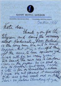 Portada:Carta a Katherine Cardwell. Londres (Inglaterra), 30-11-1958