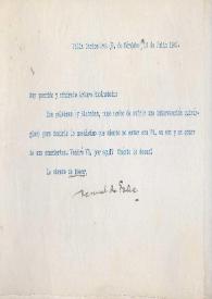 Portada:Carta dirigida a Arthur Rubinstein. Villa Carlos Paz, Córdoba (España), 10-07-1940