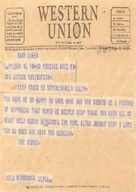Portada:Telegrama dirigido a Aniela Rubinstein.  Phoenix (Arizona), 21-03-1949