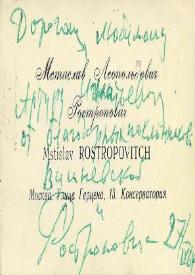 Portada:Tarjeta dirigida a Arthur Rubinstein, 27-09-1964