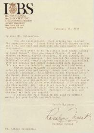 Portada:Carta dirigida a Arthur Rubinstein. Nueva York, 11-02-1969