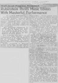Portada:Rubinstein thrills music lovers with masterful performance