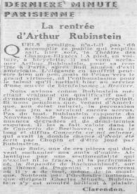 Portada:La rentrée d'Arthur Rubinstein