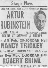Portada:Cartel anunciador de un concierto de Arthur Rubinstein