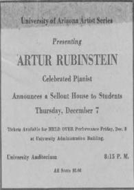Portada:University of Arizona Artist Series Presenting Artur (Arthur) Rubinstein