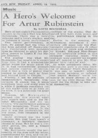 Portada:A Hero's Welcome For Artur (Arthur) Rubinstein