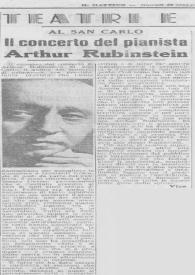 Portada:Al San Carlo : Il concerto del pianista Arthur Rubinstein