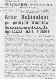 Portada:Artur (Arthur) Rubinstein po pelnych triumfòw koncertach opuszcza dzis Polske