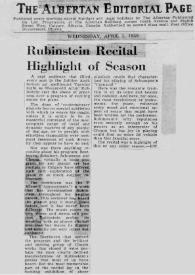 Portada:Rubinstein Recital Highlight of Season