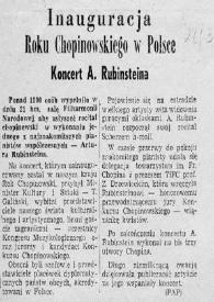 Portada:Inauguracja roku Chopinowskiego w polsce : Koncert A. Rubinsteina (Arthur Rubinstein)