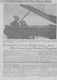 Portada:Rubinstein At The Piano Here : Word For Artur (Arthur) Rubinstein And His Sovereign Piano : Elegant