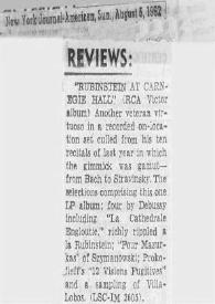Portada:Reviews : \"Rubinstein at Carnegie Hall\"