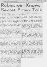 Portada:Rubinstein knows secret piano talk