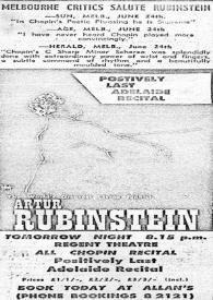 Portada:Positively last Adelaide recital : The world's greatest living pianist : Artur (Arthur) Rubinstein