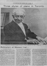 Portada:Three styles of piano in Toronto : Rubinstein at Massey Hall...