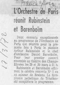 Portada:L'Orchestre de Paris réunit Rubinstein et Barenboïm