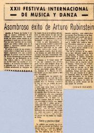 Portada:Asombroso éxito de Arturo (Arthur) Rubinstein