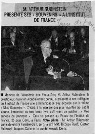 Portada:M. Arthur Rubinstein présente ses \"Souvenirs\"  à \"L´ Institut de France\"