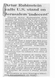 Portada:Artur (Arthur) Rubinstein calls U.S. stand on Jerusalem 'indecent'