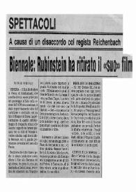 Portada:A causa di un disaccordo col regista Reichenbach : Biennale : Rubinstein ha ritirato il \"suo\" film